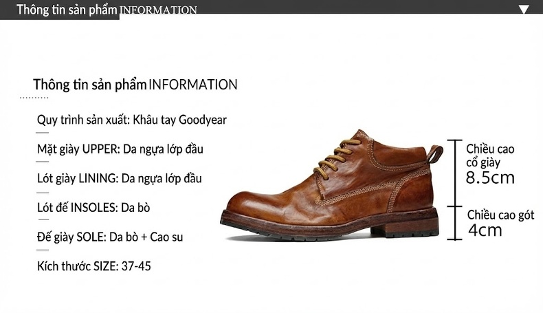 Boot Nam Da Thật Goodyear Cổ Lửng Chiều Cao Đế Khoảng 3cm Màu Nâu Đậm, Đen chi tiết 14