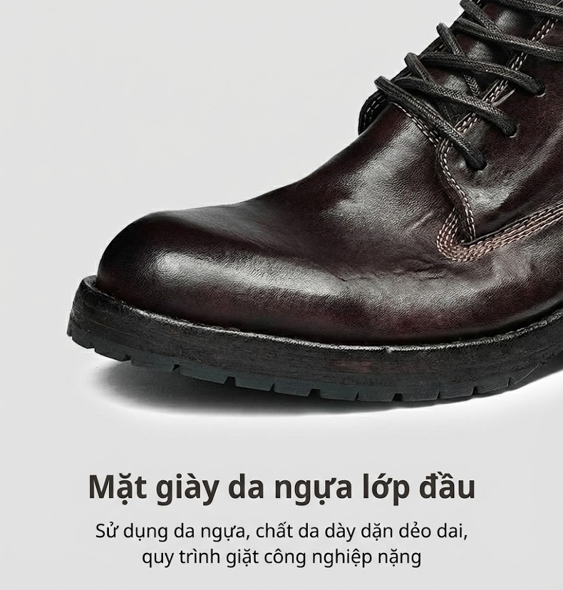 Boot Nam Da Thật Goodyear Cổ Lửng Chiều Cao Đế Khoảng 3cm Màu Nâu Đậm, Đen chi tiết 36