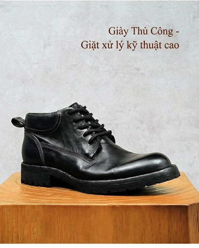 Boot Nam Da Thật Goodyear Cổ Lửng Chiều Cao Đế Khoảng 3cm Màu Nâu Đậm, Đen chi tiết 1