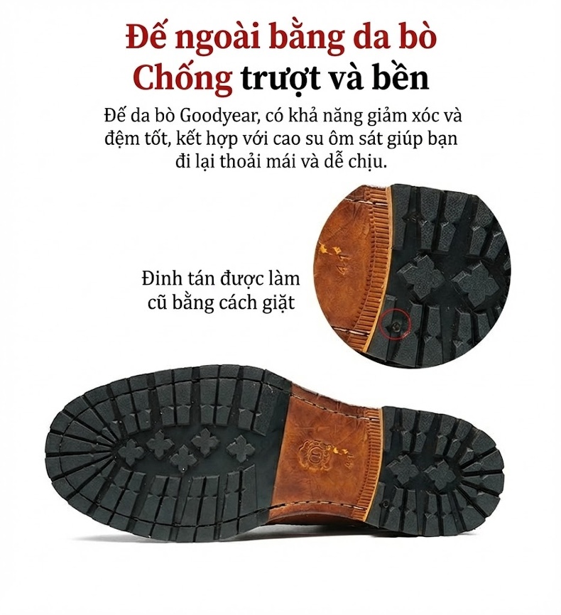 Boot Nam Da Thật Goodyear Cổ Lửng Chiều Cao Đế Khoảng 3cm Màu Nâu Đậm, Đen chi tiết 24