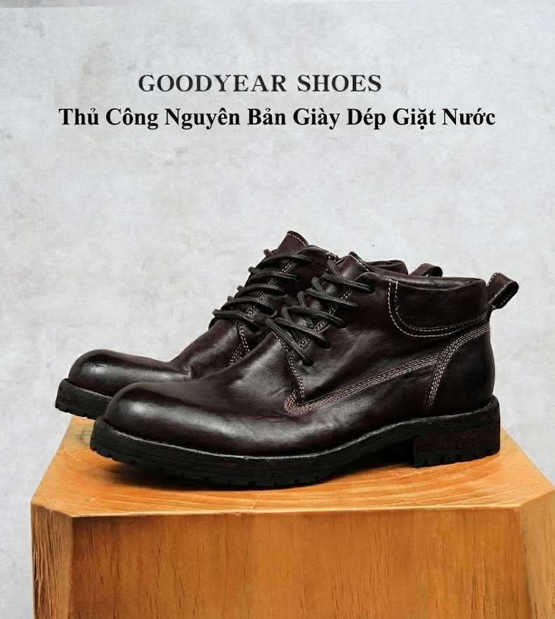 Boot Nam Da Thật Goodyear Cổ Lửng Chiều Cao Đế Khoảng 3cm Màu Nâu Đậm, Đen chi tiết 29