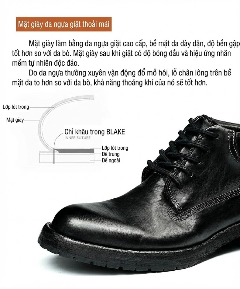 Boot Nam Da Thật Goodyear Cổ Lửng Chiều Cao Đế Khoảng 3cm Màu Nâu Đậm, Đen chi tiết 4