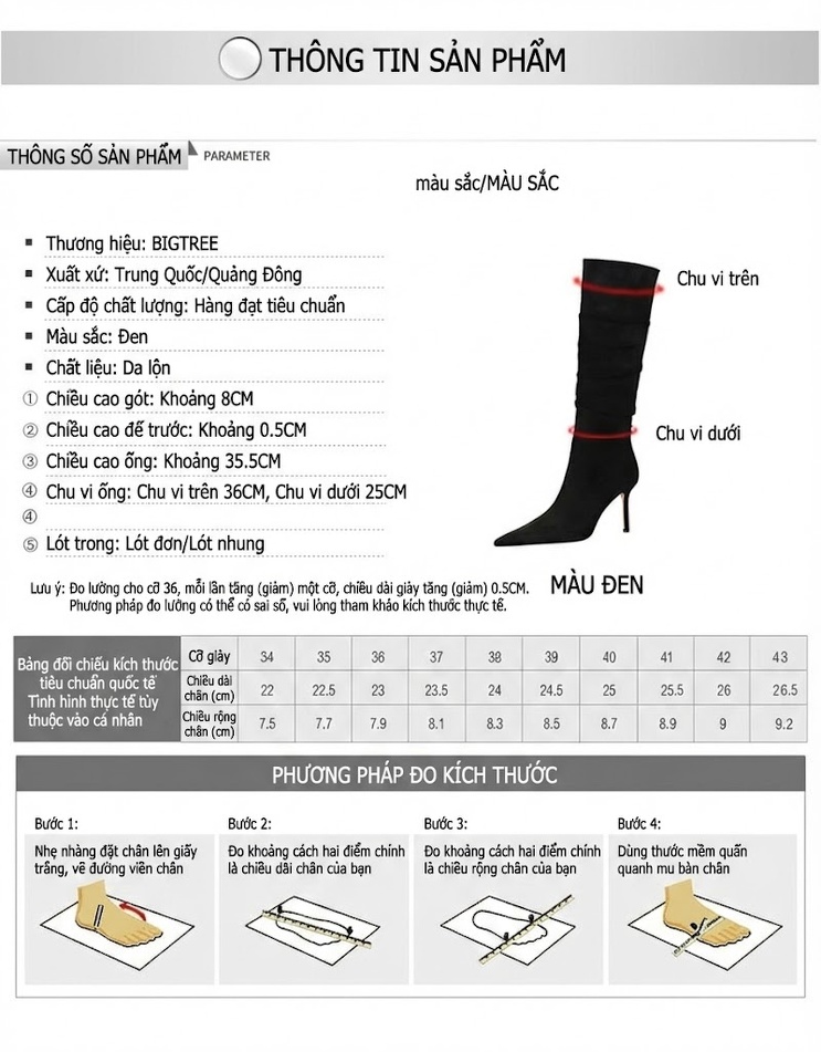 Boot Nữ Cao Gót Da Lộn Mũi Nhọn Dáng Ôm Gót Nhọn Cao Cấp Chiều Cao Đế Khoảng 8cm Màu Đen chi tiết 1
