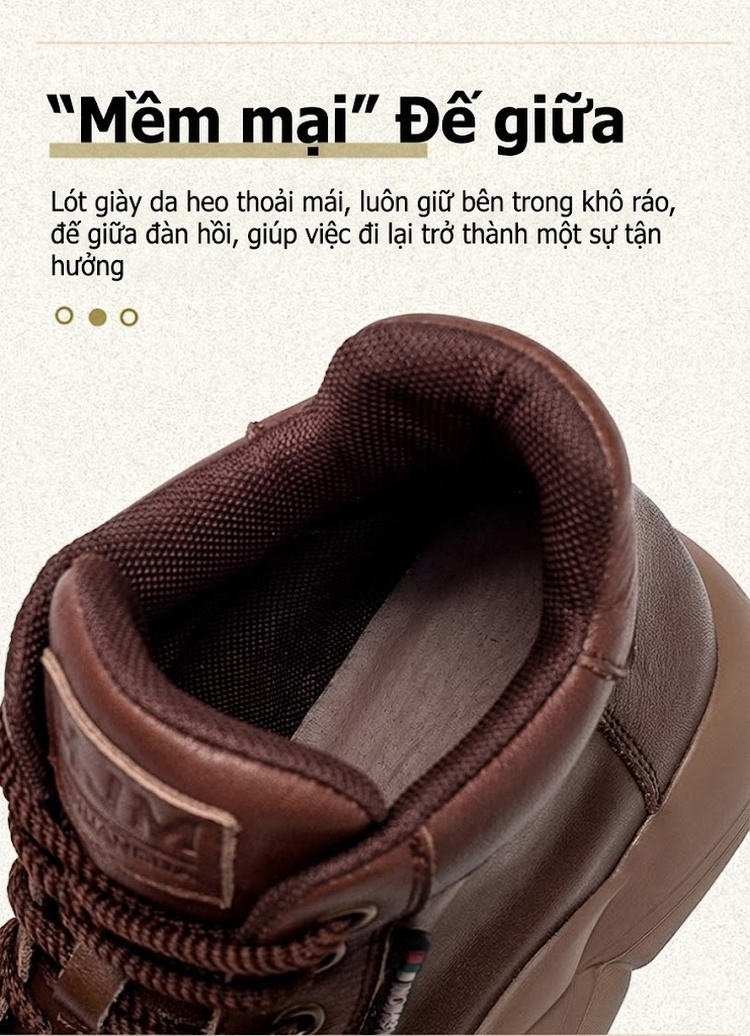 Boot Nữ Cổ Cao Da Bò Buộc Dây Phong Cách Retro Chiều Cao Đế Khoảng 5cm Màu Nâu, Đen, Kem chi tiết 6