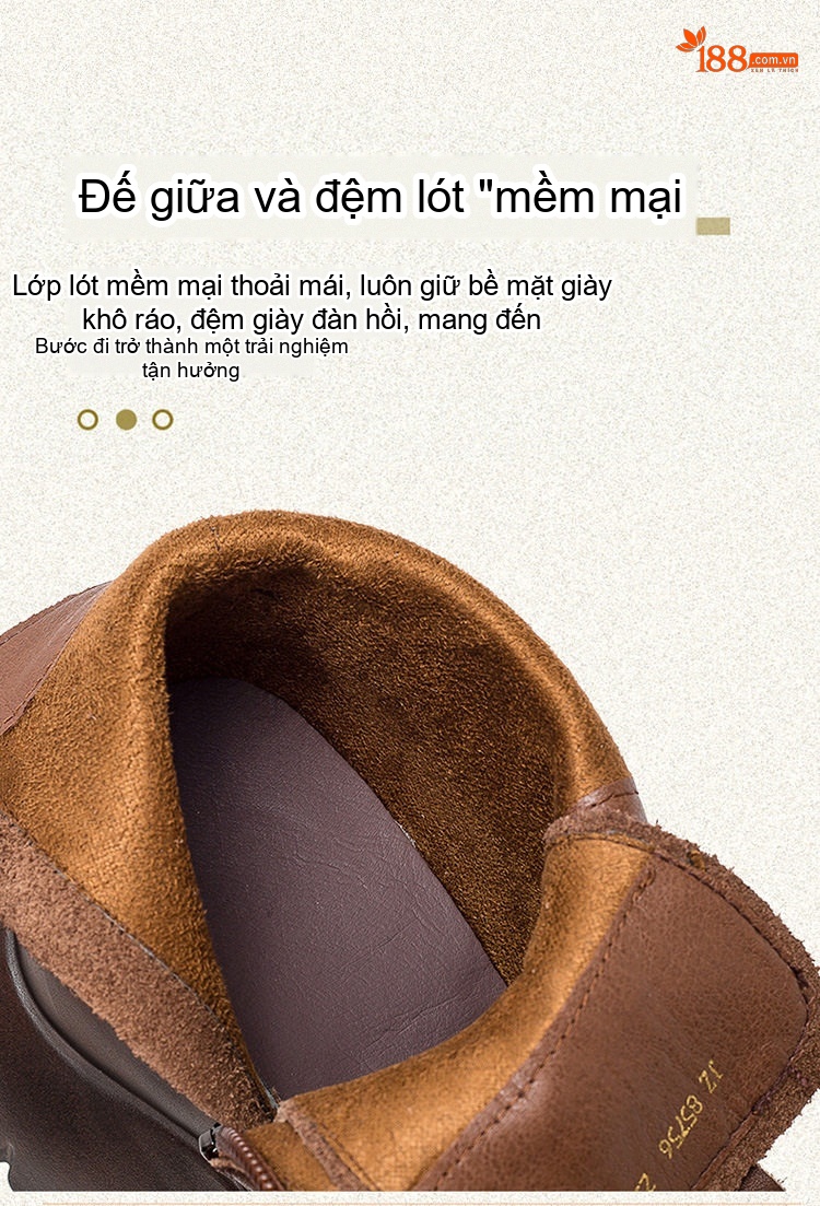 Boot Nữ Cổ Cao Da Bò Dây Buộc Bên Hông Chiều Cao Đế Khoảng 8cm Màu Đen, Nâu chi tiết 5
