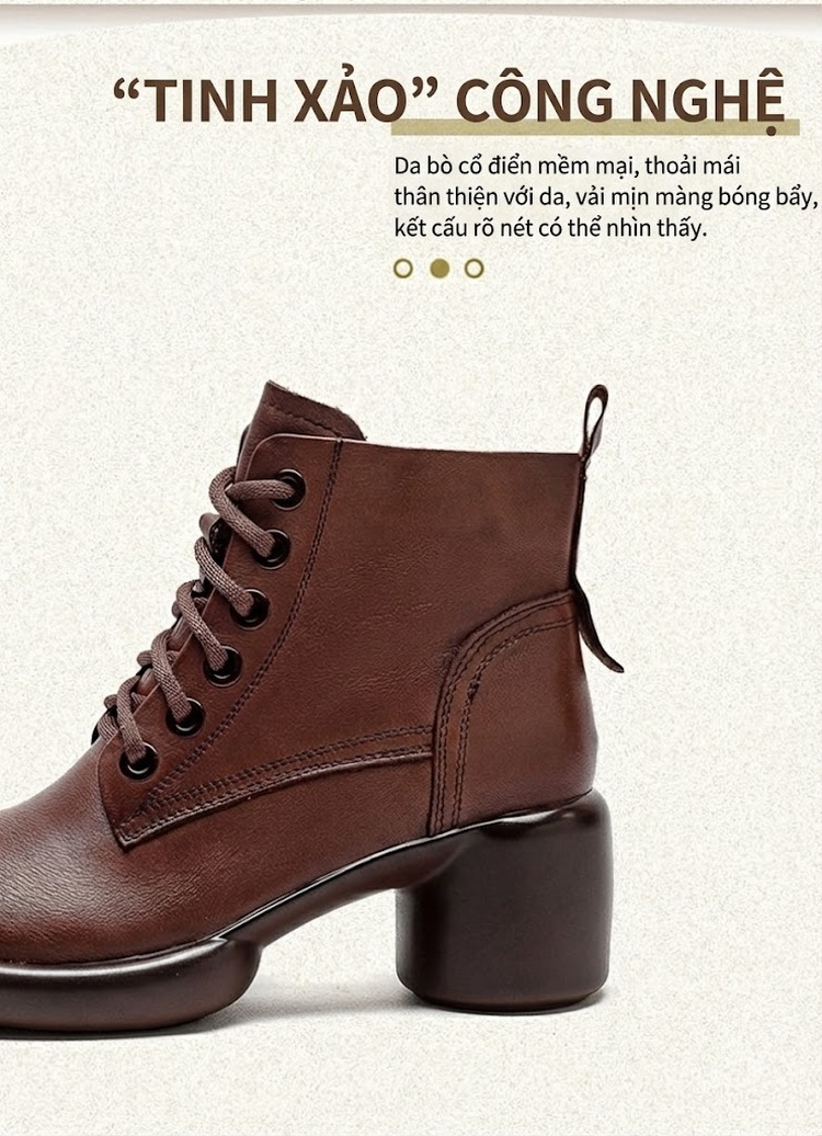 Boot Nữ Cổ Cao Da Bò Khóa Bên Hông Chiều Cao Đế Khoảng 5cm Màu Đen, Nâu chi tiết 3