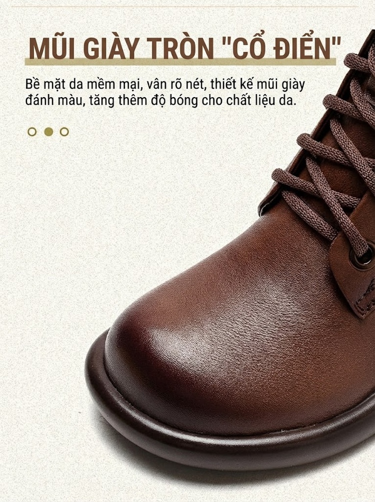 Boot Nữ Cổ Cao Da Bò Khóa Bên Hông Chiều Cao Đế Khoảng 5cm Màu Đen, Nâu chi tiết 4