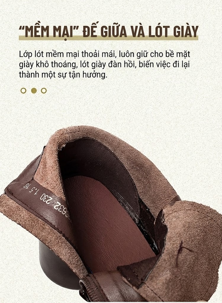 Boot Nữ Cổ Cao Da Bò Khóa Bên Hông Chiều Cao Đế Khoảng 5cm Màu Đen, Nâu chi tiết 6
