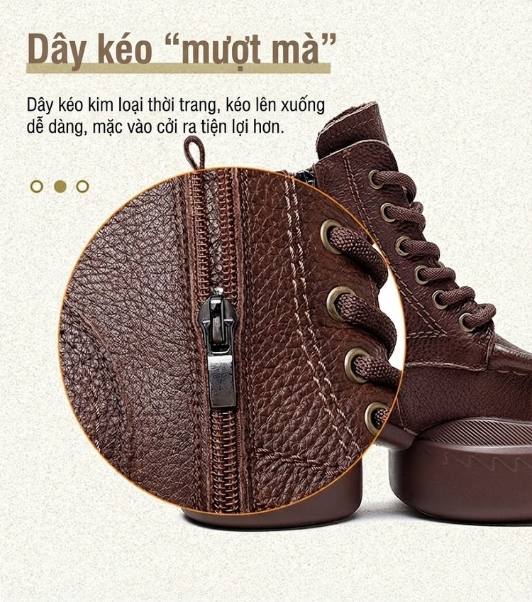 Boot Nữ Cổ Cao Da Bò Khóa Bên Hông Phong Cách Vintage Chiều Cao Đế Khoảng 6cm Màu Đen, Nâu chi tiết 6