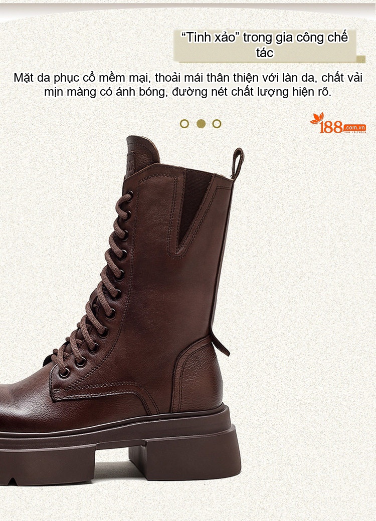 Boot Nữ Cổ Cao Da Bò Khoá Kéo Bên Hông Chiều Cao Đế Khoảng 4cm Màu Đen, Nâu chi tiết 3