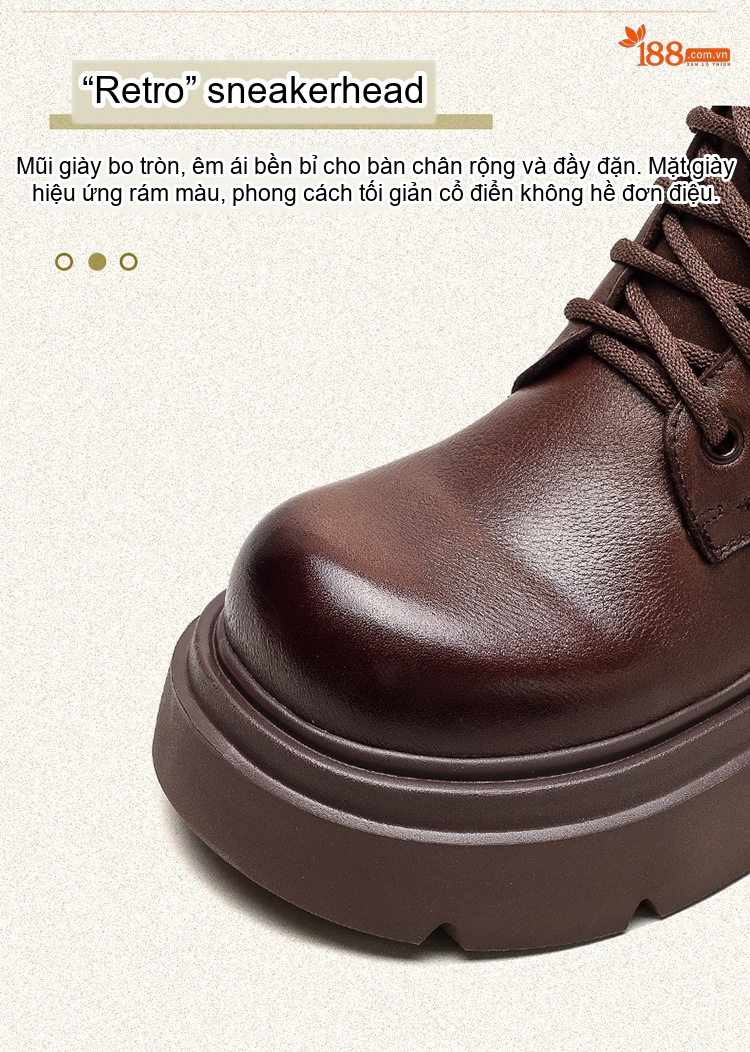 Boot Nữ Cổ Cao Da Bò Khoá Kéo Bên Hông Chiều Cao Đế Khoảng 4cm Màu Đen, Nâu chi tiết 4