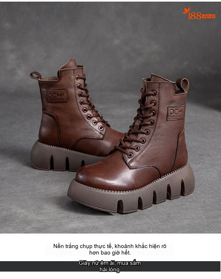 Boot Nữ Cổ Cao Da Bò Lót Lông Chiều Cao Đế Khoảng 5cm Màu Nâu, Đen chi tiết 13