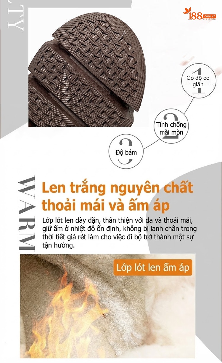 Boot Nữ Cổ Cao Da Bò Lót Lông Chiều Cao Đế Khoảng 5cm Màu Nâu, Đen chi tiết 4