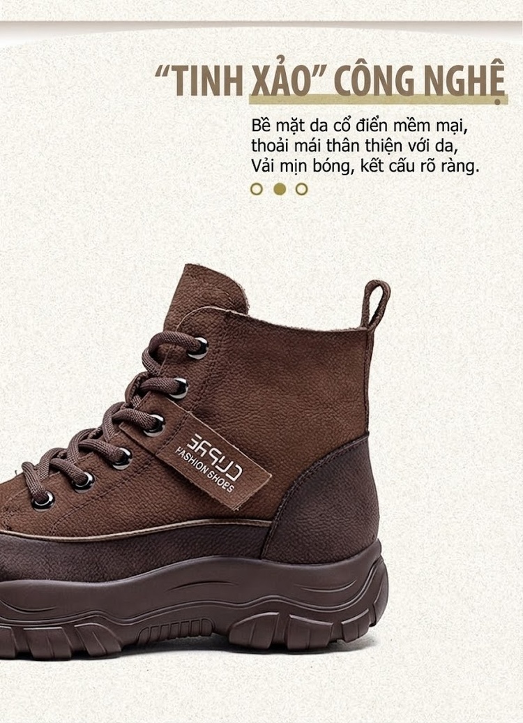 Boot Nữ Cổ Cao Da Bò Mũi Tròn Chiều Cao Đế Khoảng 5cm Màu Đỏ, Nâu chi tiết 3