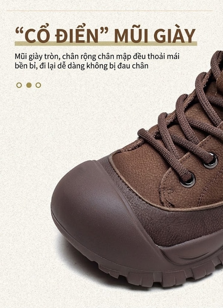 Boot Nữ Cổ Cao Da Bò Mũi Tròn Chiều Cao Đế Khoảng 5cm Màu Đỏ, Nâu chi tiết 4