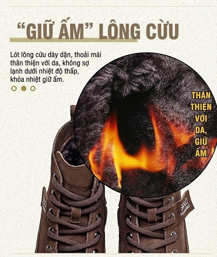Boot Nữ Cổ Cao Da Bò Mũi Tròn Chiều Cao Đế Khoảng 5cm Màu Đỏ, Nâu chi tiết 6