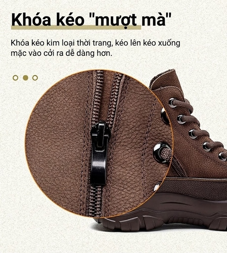 Boot Nữ Cổ Cao Da Bò Mũi Tròn Chiều Cao Đế Khoảng 5cm Màu Đỏ, Nâu chi tiết 7