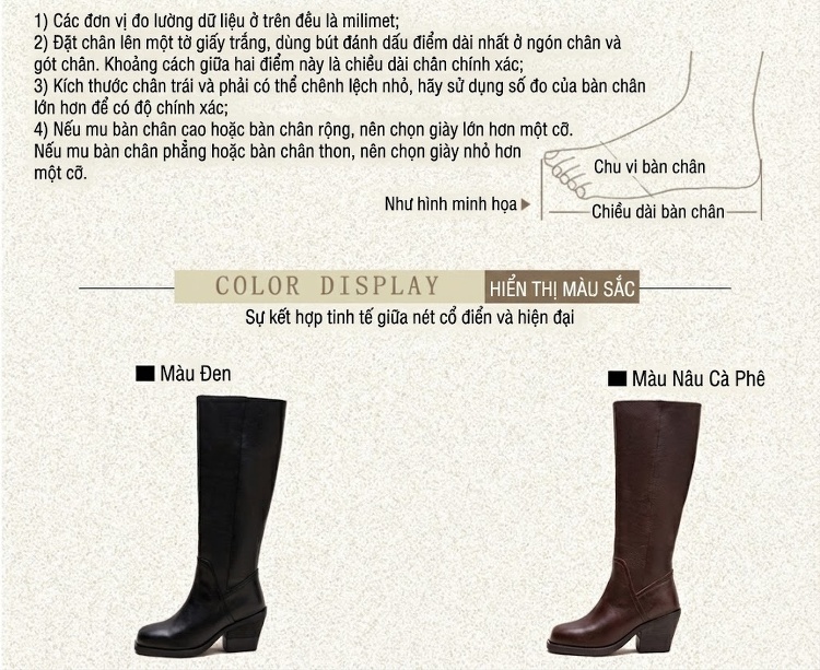 Boot Nữ Cổ Cao Da Bò Phong Cách Anh Quốc Chiều Cao Đế Khoảng 6cm Màu Đen, Nâu chi tiết 3