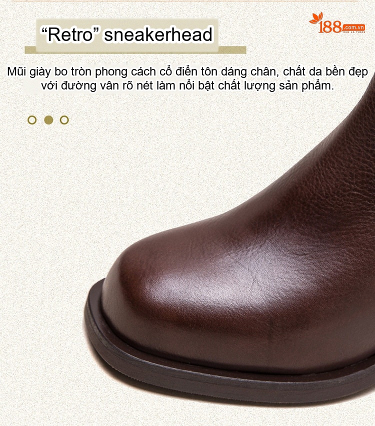 Boot Nữ Cổ Cao Da Bò Phong Cách Anh Quốc Chiều Cao Đế Khoảng 6cm Màu Đen, Nâu chi tiết 4