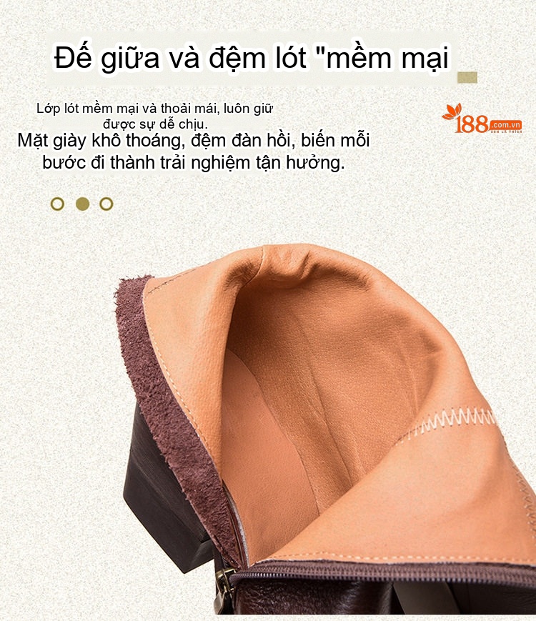 Boot Nữ Cổ Cao Da Bò Phong Cách Anh Quốc Chiều Cao Đế Khoảng 6cm Màu Đen, Nâu chi tiết 6