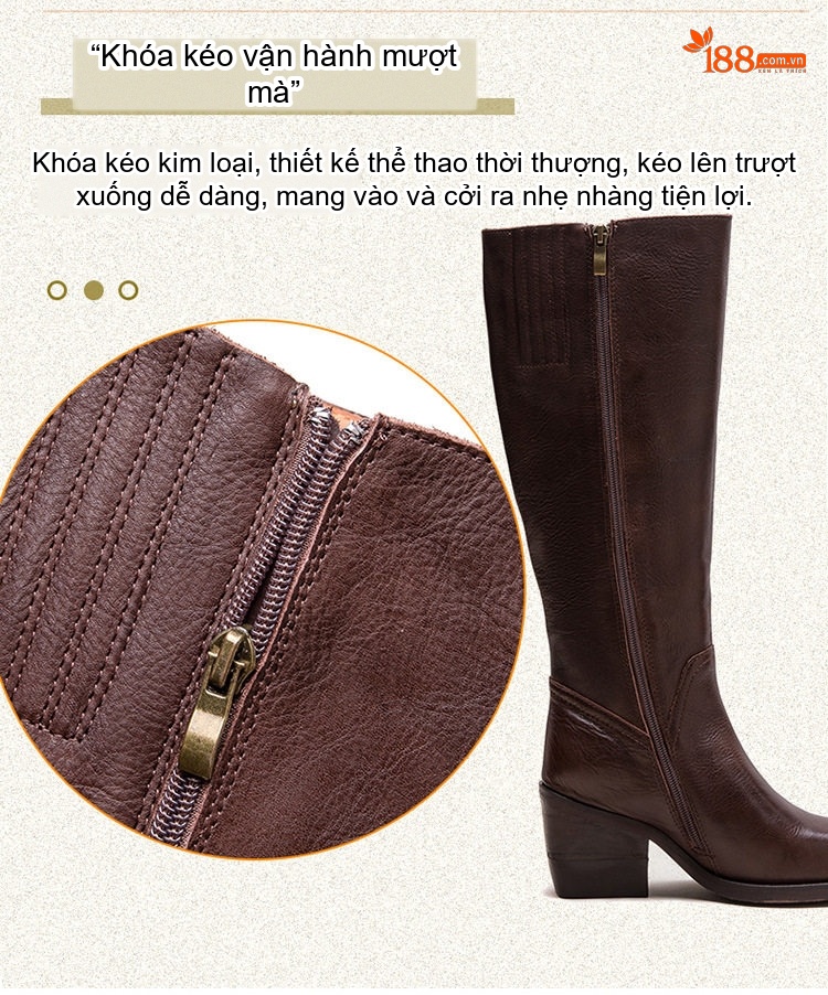 Boot Nữ Cổ Cao Da Bò Phong Cách Anh Quốc Chiều Cao Đế Khoảng 6cm Màu Đen, Nâu chi tiết 7