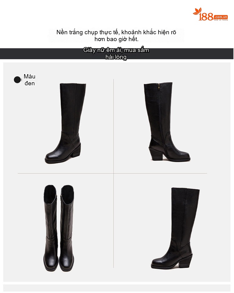 Boot Nữ Cổ Cao Da Bò Phong Cách Anh Quốc Chiều Cao Đế Khoảng 6cm Màu Đen, Nâu chi tiết 17
