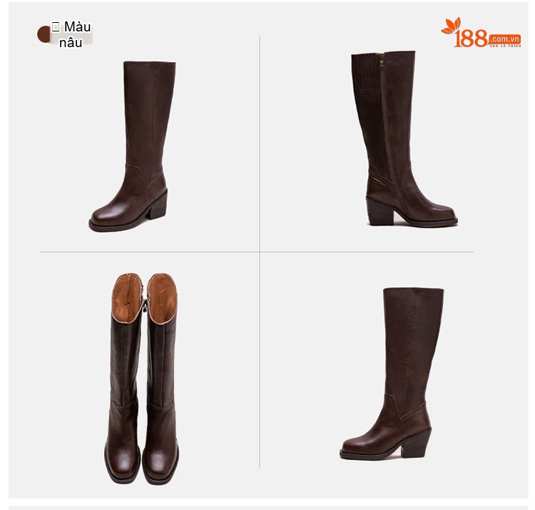 Boot Nữ Cổ Cao Da Bò Phong Cách Anh Quốc Chiều Cao Đế Khoảng 6cm Màu Đen, Nâu chi tiết 18