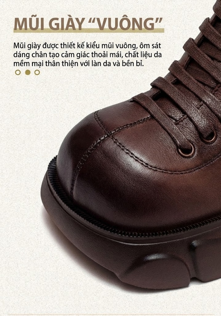 Boot Nữ Cổ Cao Da Bò Phong Cách Retro Chiều Cao Đế Khoảng 5cm Màu Đen, Nâu chi tiết 3