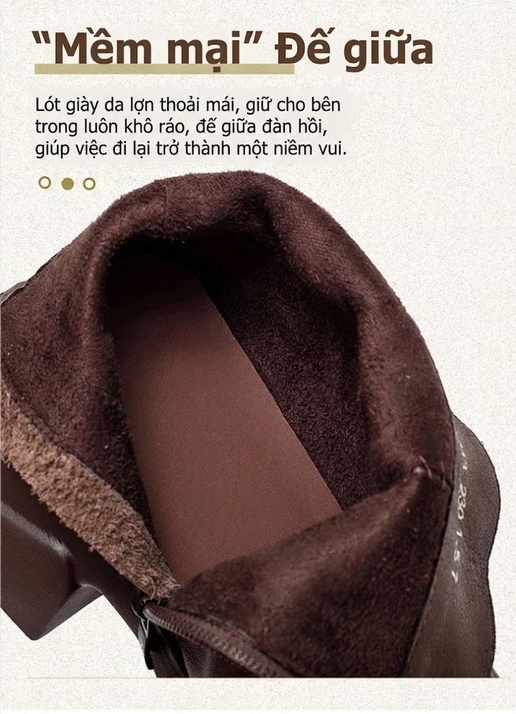 Boot Nữ Cổ Cao Da Bò Phong Cách Retro Chiều Cao Đế Khoảng 5cm Màu Đen, Nâu chi tiết 5