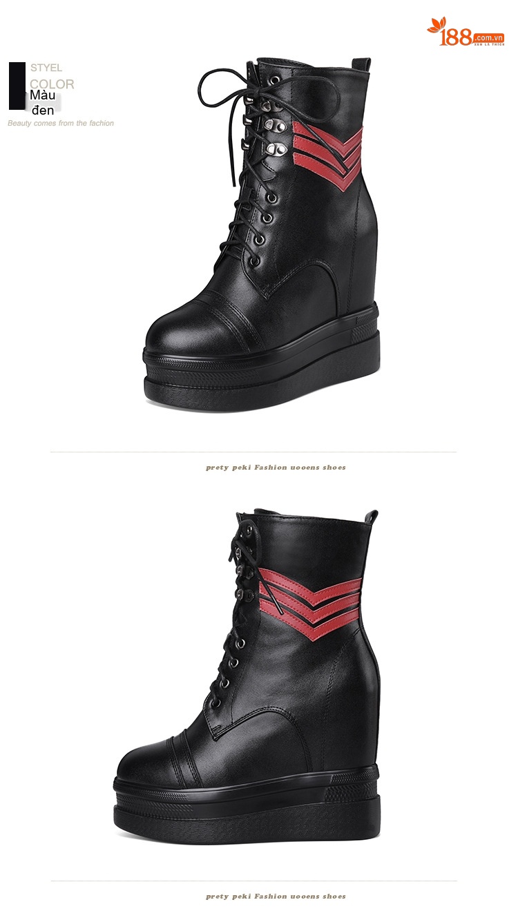Boot Nữ Cổ Cao Da Bóng Chiều Cao Đế Khoảng 12cm Màu Đen, Trắng chi tiết 8
