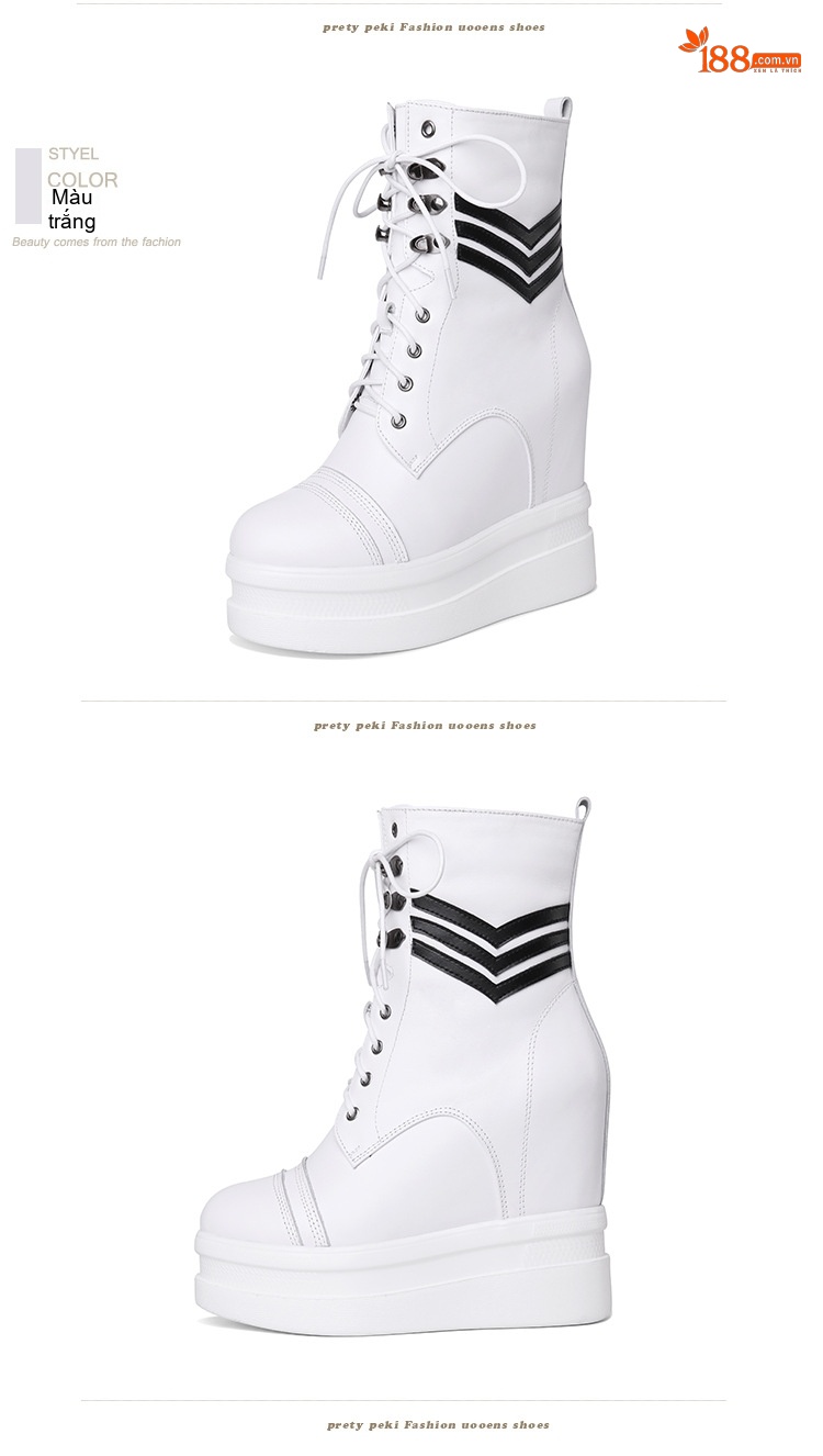 Boot Nữ Cổ Cao Da Bóng Chiều Cao Đế Khoảng 12cm Màu Đen, Trắng chi tiết 10