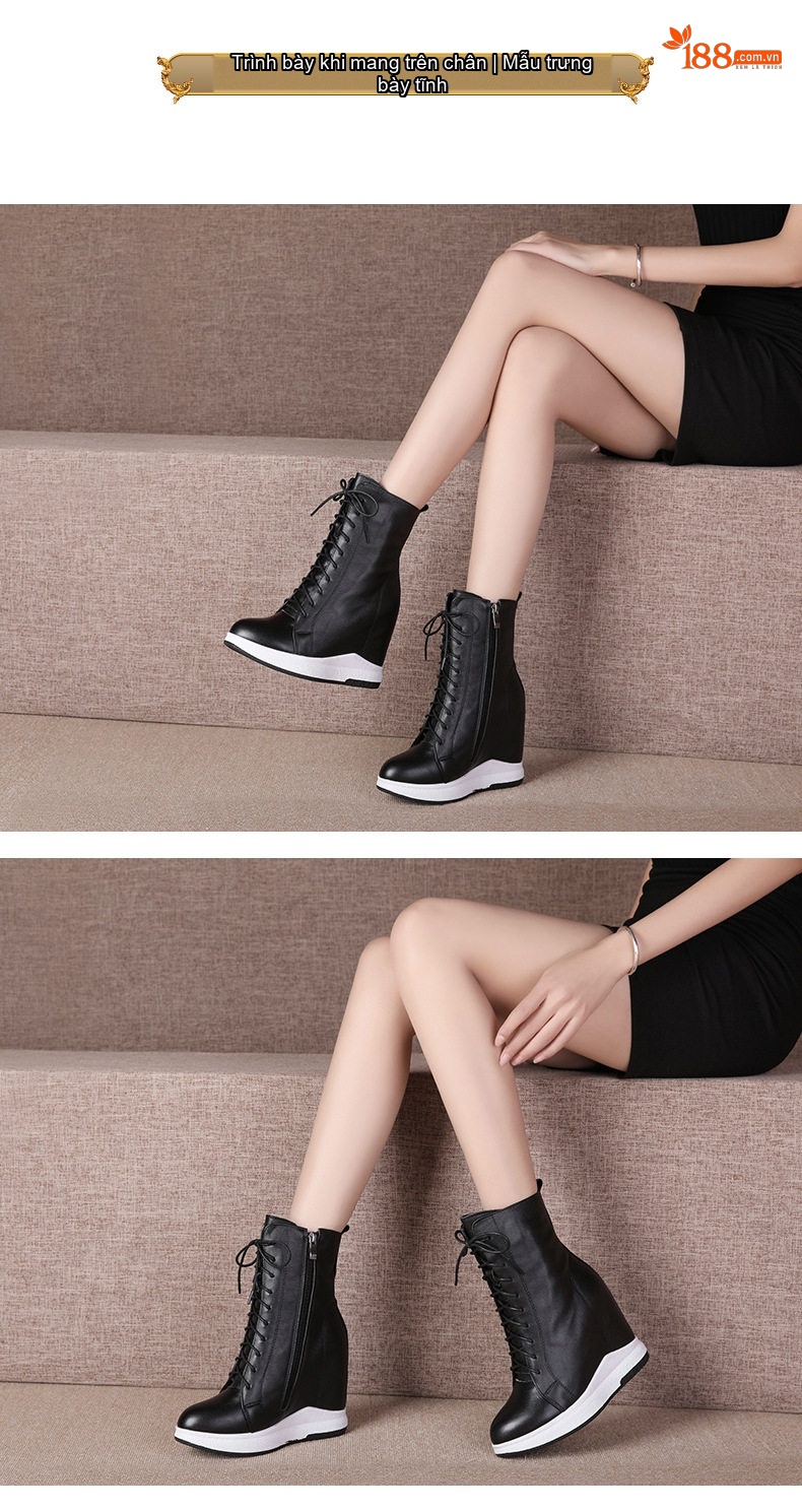 Boot Nữ Cổ Cao Da Bóng Đế Xuồng Chiều Cao Đế 12cm Màu Đen, Trắng chi tiết 1