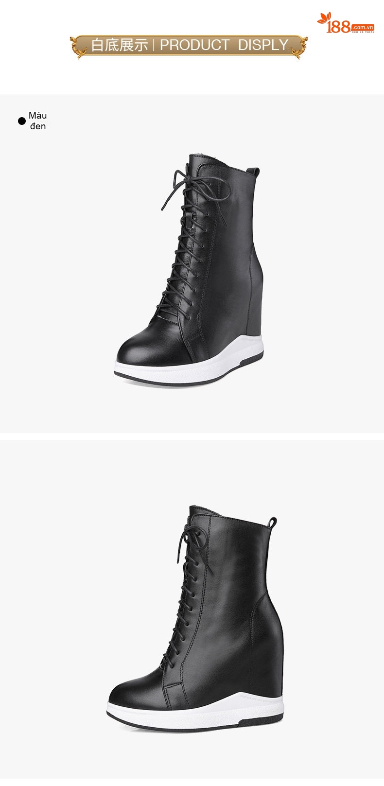 Boot Nữ Cổ Cao Da Bóng Đế Xuồng Chiều Cao Đế 12cm Màu Đen, Trắng chi tiết 10
