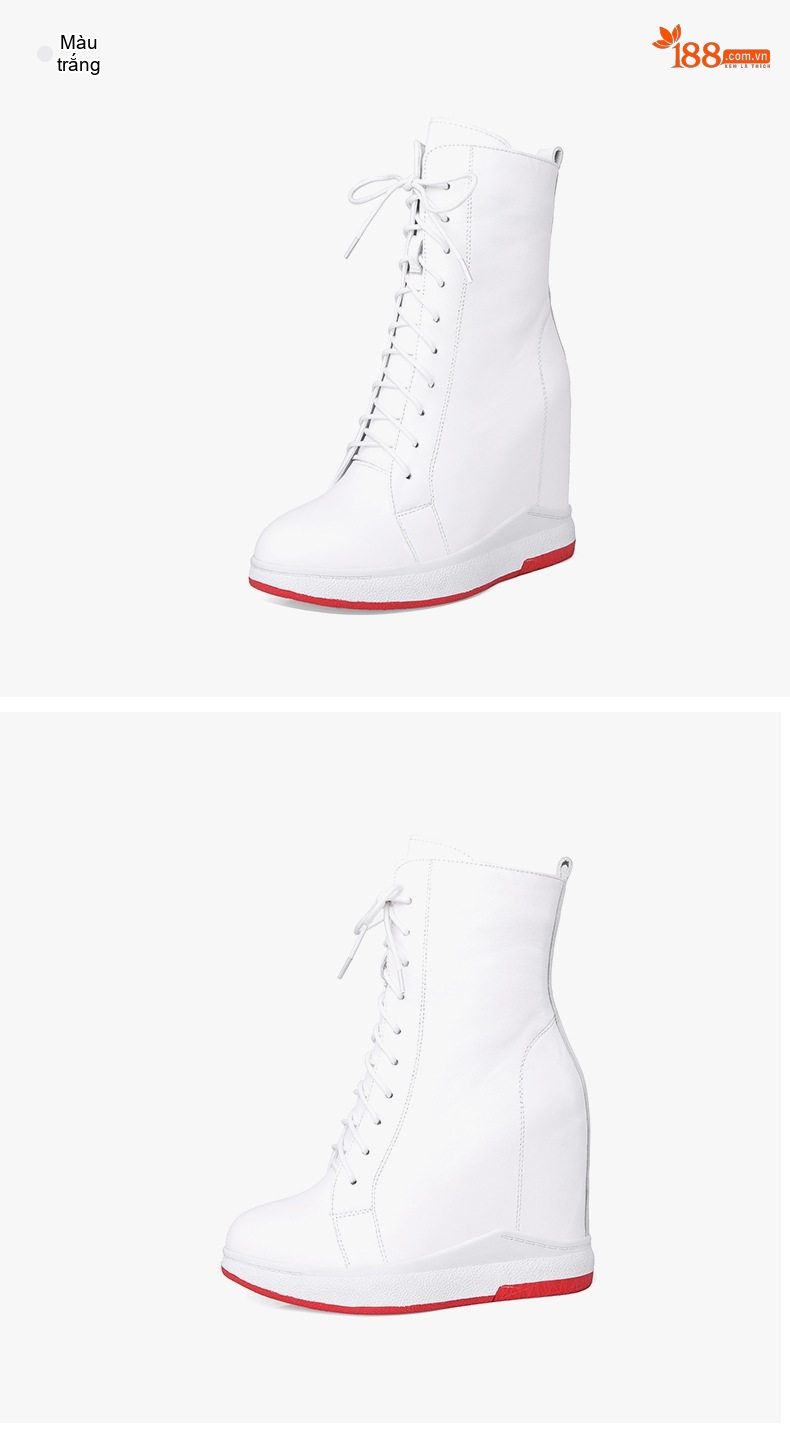Boot Nữ Cổ Cao Da Bóng Đế Xuồng Chiều Cao Đế 12cm Màu Đen, Trắng chi tiết 12