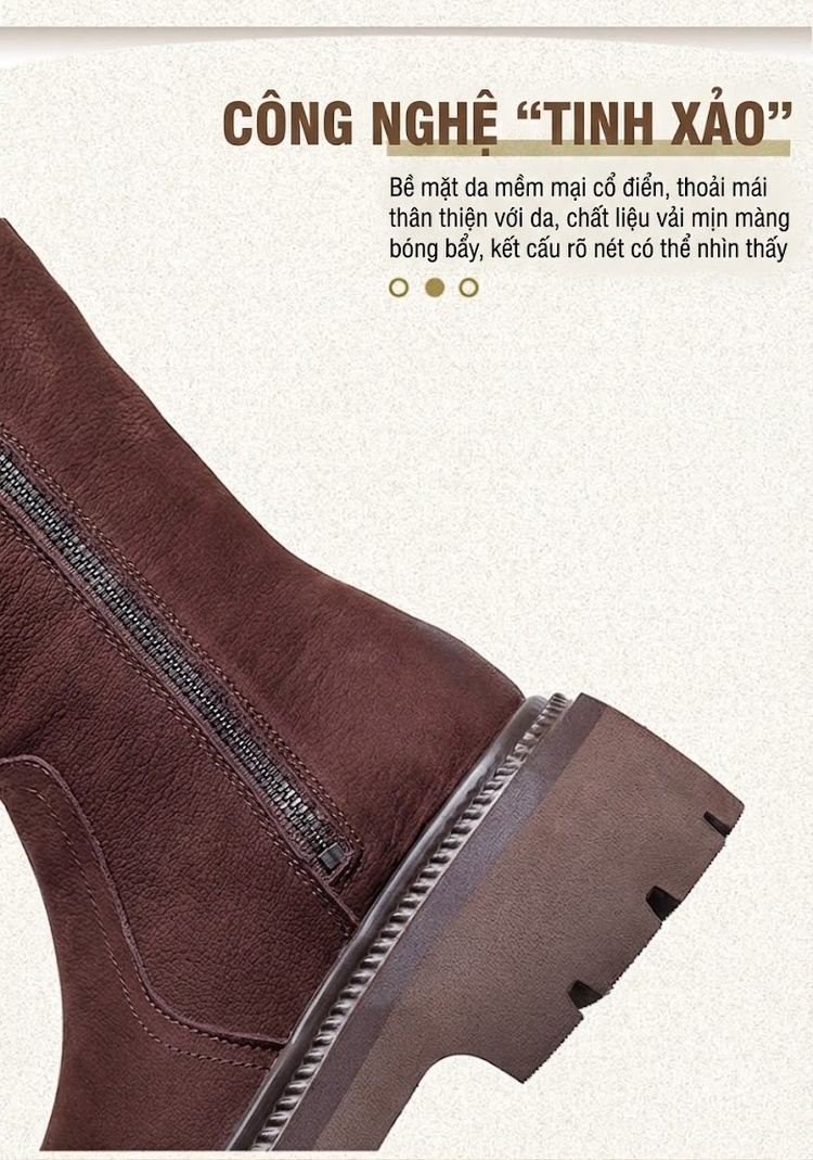 Boot Nữ Cổ Cao Da Mờ Khóa Kéo Bên Hông Phong Cách Retro Chiều Cao Đế Khoảng 5cm Màu Đen, Nâu chi tiết 2