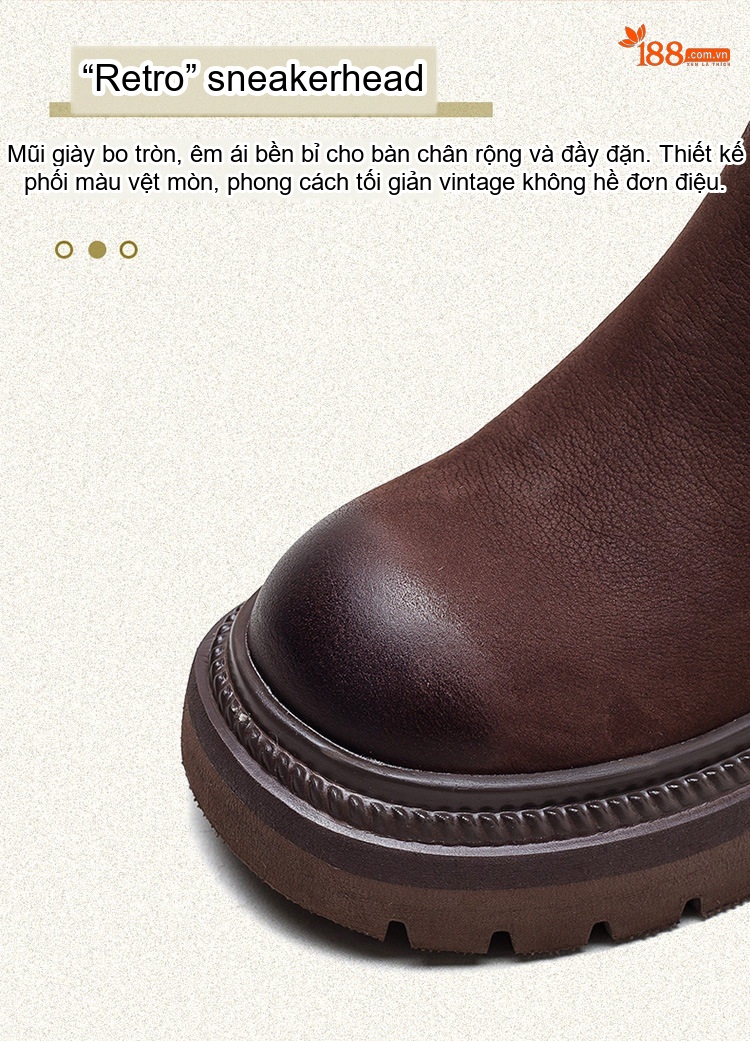 Boot Nữ Cổ Cao Da Mờ Khóa Kéo Bên Hông Phong Cách Retro Chiều Cao Đế Khoảng 5cm Màu Đen, Nâu chi tiết 3