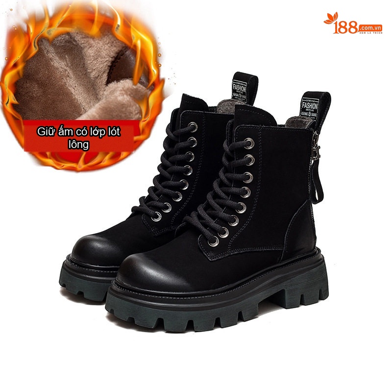 Boot Nữ Cổ Cao Da Mờ Lót Lông Chiều Cao Đế Khoảng 5cm Màu Nâu, Xanh, Đen