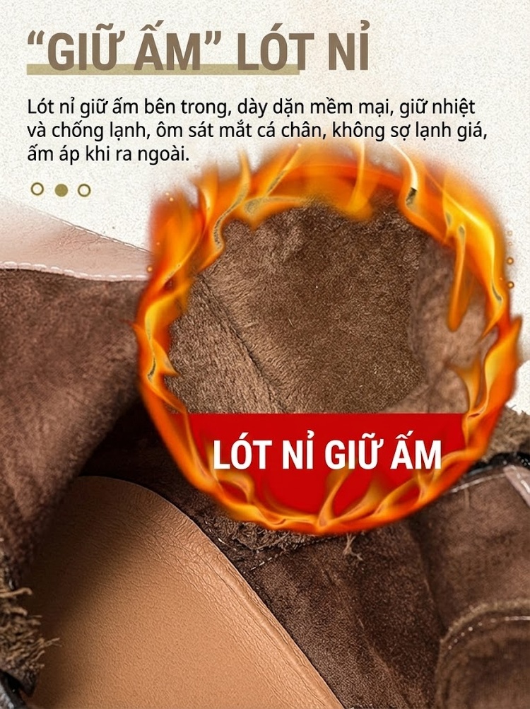 Boot Nữ Cổ Cao Da Mờ Lót Lông Chiều Cao Đế Khoảng 5cm Màu Nâu, Xanh, Đen chi tiết 7