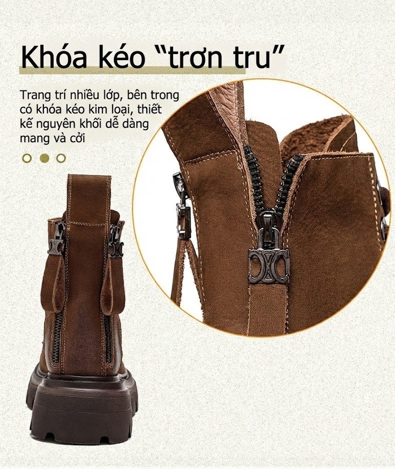 Boot Nữ Cổ Cao Da Mờ Lót Lông Chiều Cao Đế Khoảng 5cm Màu Nâu, Xanh, Đen chi tiết 8