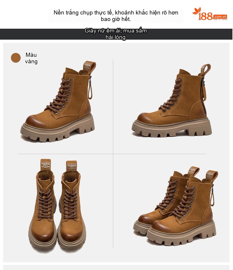 Boot Nữ Cổ Cao Da Mờ Lót Lông Chiều Cao Đế Khoảng 5cm Màu Nâu, Xanh, Đen chi tiết 17