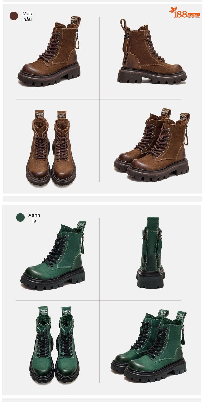 Boot Nữ Cổ Cao Da Mờ Lót Lông Chiều Cao Đế Khoảng 5cm Màu Nâu, Xanh, Đen chi tiết 18
