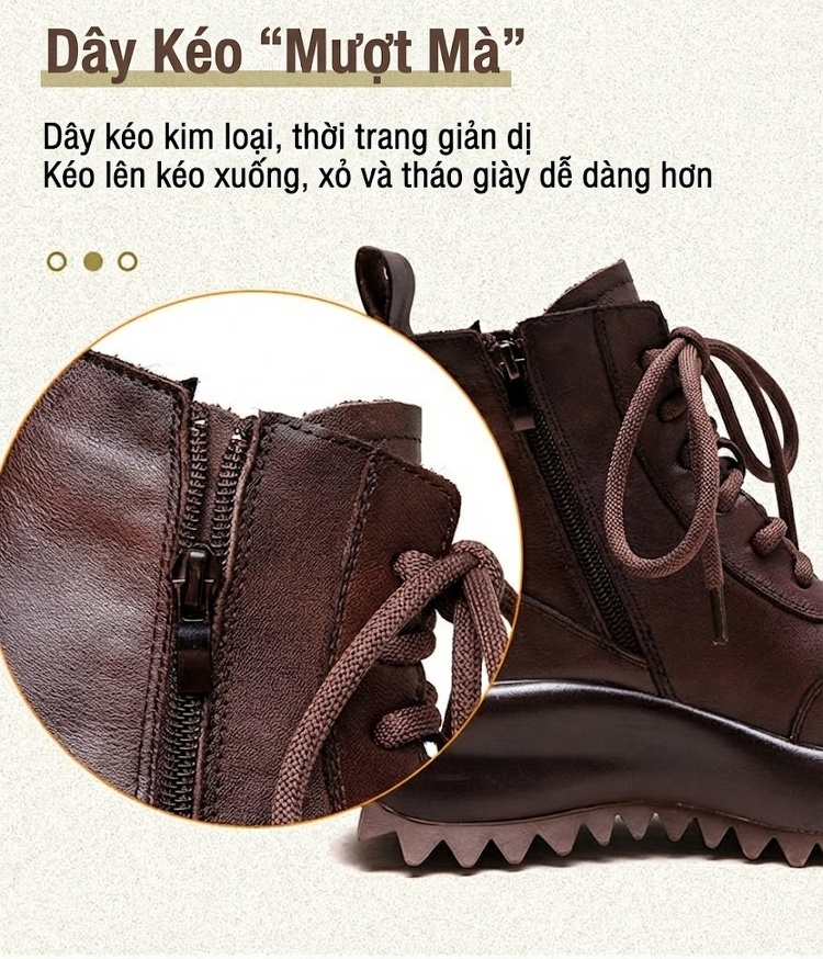 Boot Nữ Cổ Cao Đế Bánh Mì Lót Lông Giữ Ấm Chiều Cao Đế Khoảng 5cm Màu Đen, Nâu chi tiết 7