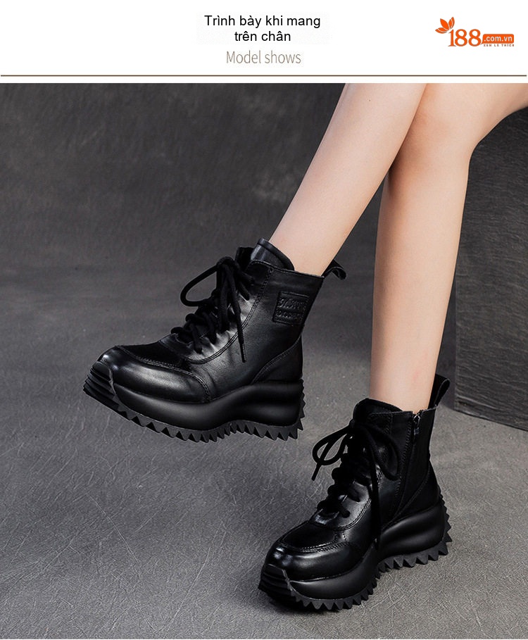 Boot Nữ Cổ Cao Đế Bánh Mì Lót Lông Giữ Ấm Chiều Cao Đế Khoảng 5cm Màu Đen, Nâu chi tiết 8