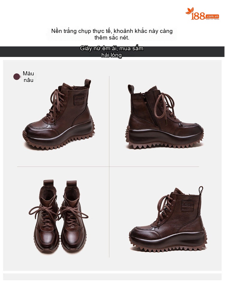 Boot Nữ Cổ Cao Đế Bánh Mì Lót Lông Giữ Ấm Chiều Cao Đế Khoảng 5cm Màu Đen, Nâu chi tiết 17