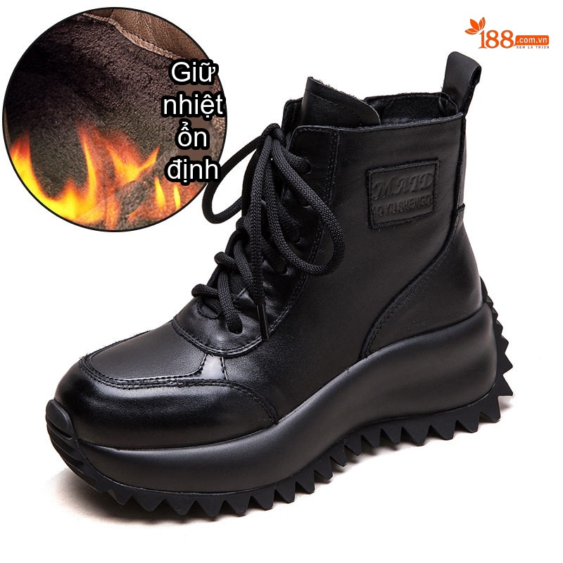 Boot Nữ Cổ Cao Đế Bánh Mì Lót Lông Giữ Ấm Chiều Cao Đế Khoảng 5cm Màu Đen, Nâu