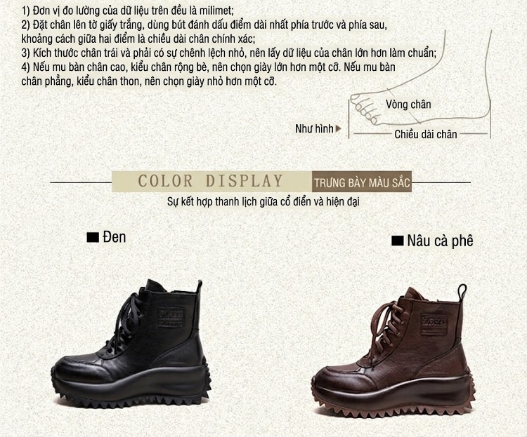 Boot Nữ Cổ Cao Đế Bánh Mì Lót Lông Giữ Ấm Chiều Cao Đế Khoảng 5cm Màu Đen, Nâu chi tiết 2