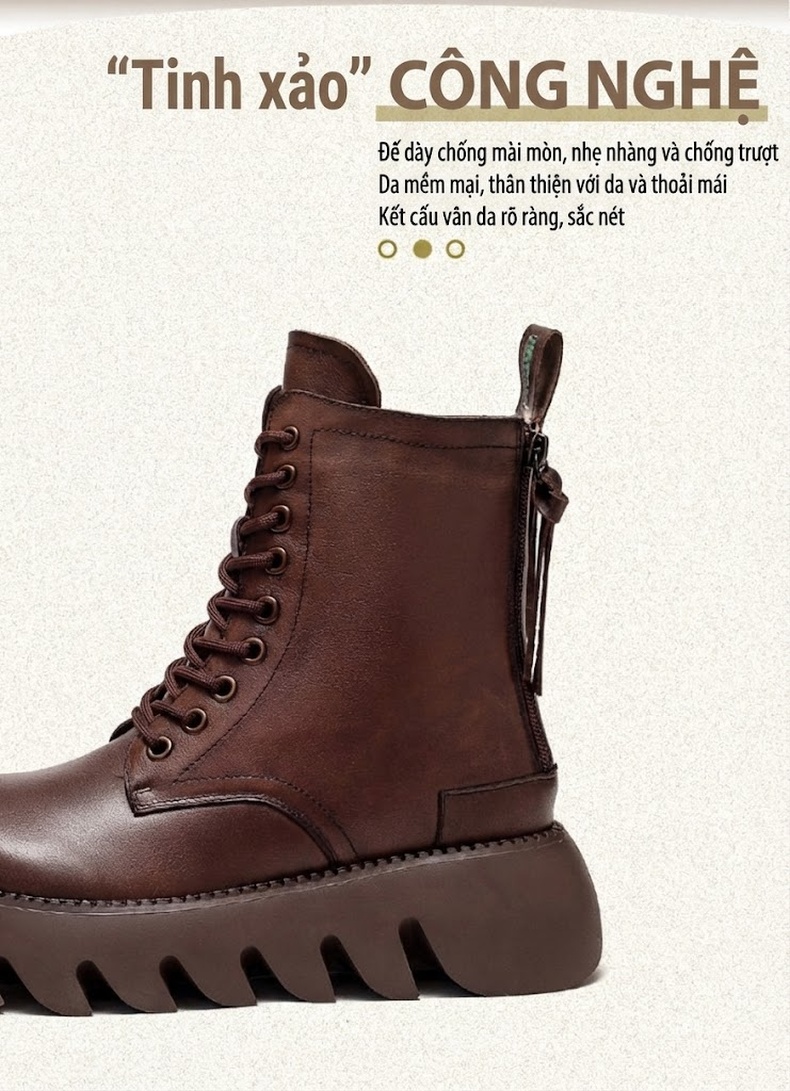 Boot Nữ Cổ Cao Đế Dày Khoảng 5cm Ôm Chân Phong Cách Retro Màu Đen, Nâu chi tiết 2
