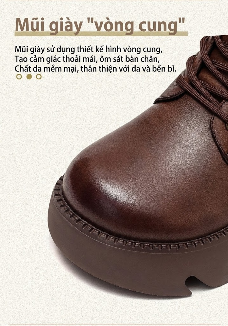 Boot Nữ Cổ Cao Đế Dày Khoảng 5cm Ôm Chân Phong Cách Retro Màu Đen, Nâu chi tiết 3