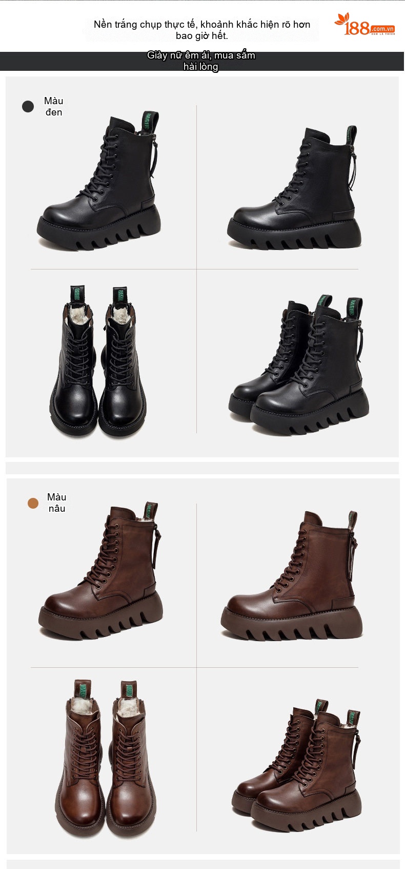 Boot Nữ Cổ Cao Đế Dày Khoảng 5cm Ôm Chân Phong Cách Retro Màu Đen, Nâu chi tiết 14