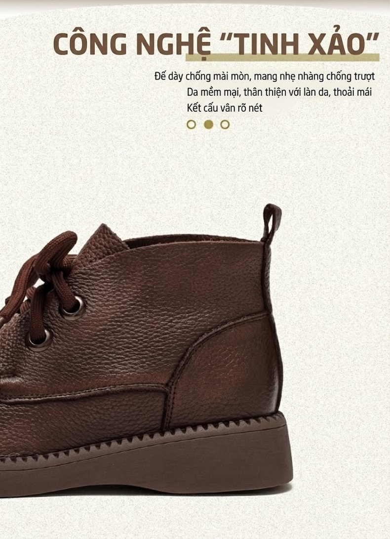 Boot Nữ Cổ Cao Vải Mờ Mũi Tròn Đế Bằng Chiều Cao Đế Khoảng 3cm Màu Nâu, Đen chi tiết 3
